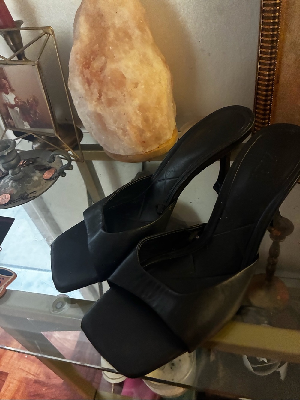 Zara Black Square-Toe Slip-On Heels